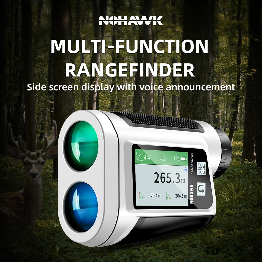 Nohawk Golf Rangefinder with Touch Screen Voice Announcement Flag Locking Range Finder with Multi Modes for Golfing or Hunting