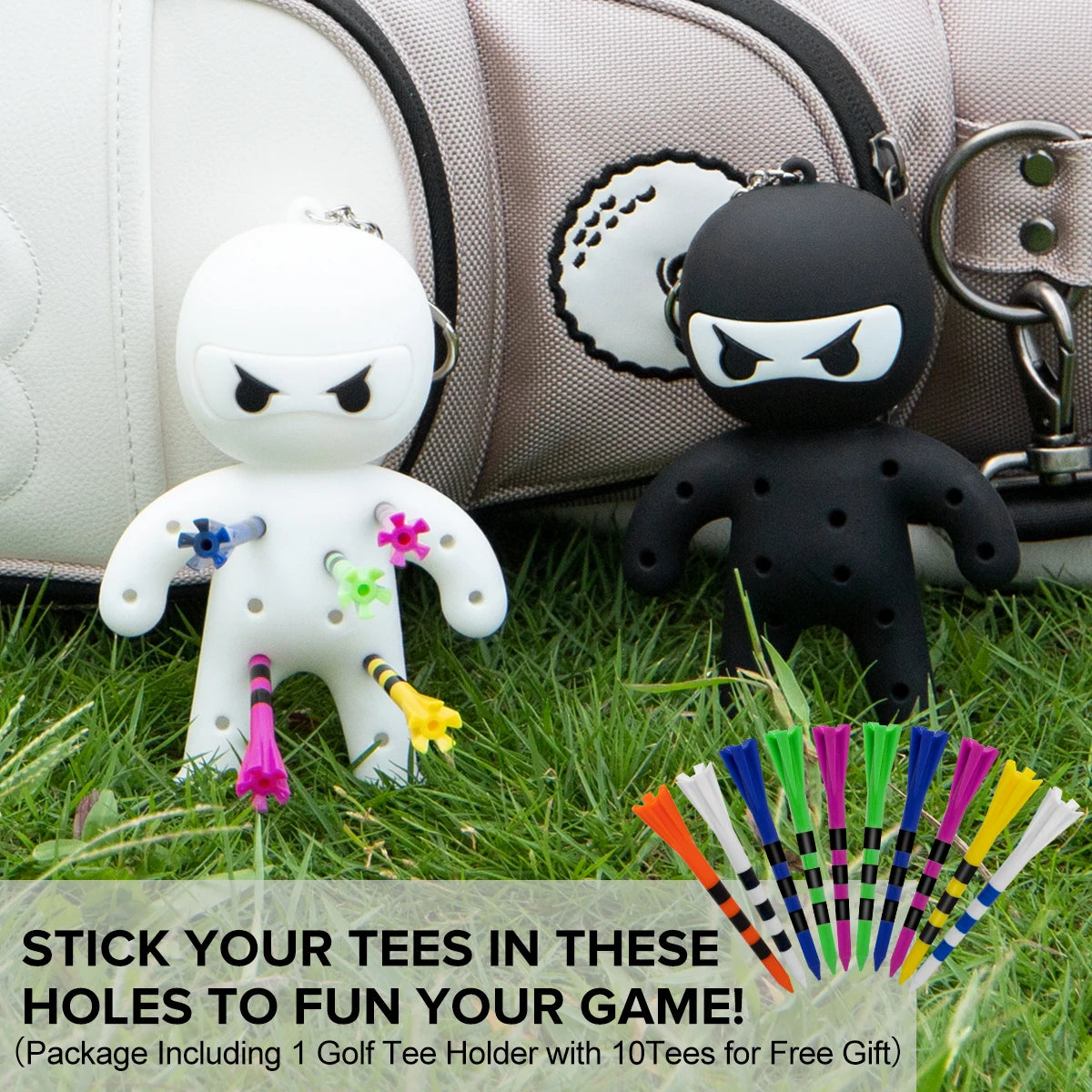 Cute Ninja Portable Golf Ball Tees Holder Keychain - Hote Sale Golf Accessory for Club Bag