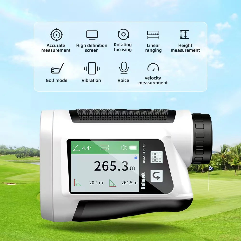 Nohawk Golf Rangefinder with Touch Screen Voice Announcement Flag Locking Range Finder with Multi Modes for Golfing or Hunting
