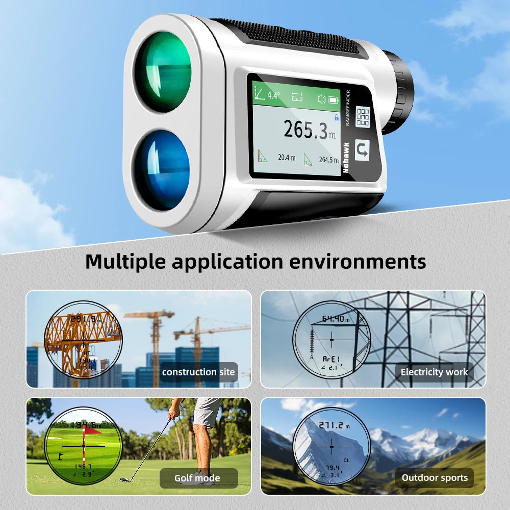 Nohawk Golf Rangefinder with Touch Screen Voice Announcement Flag Locking Range Finder with Multi Modes for Golfing or Hunting