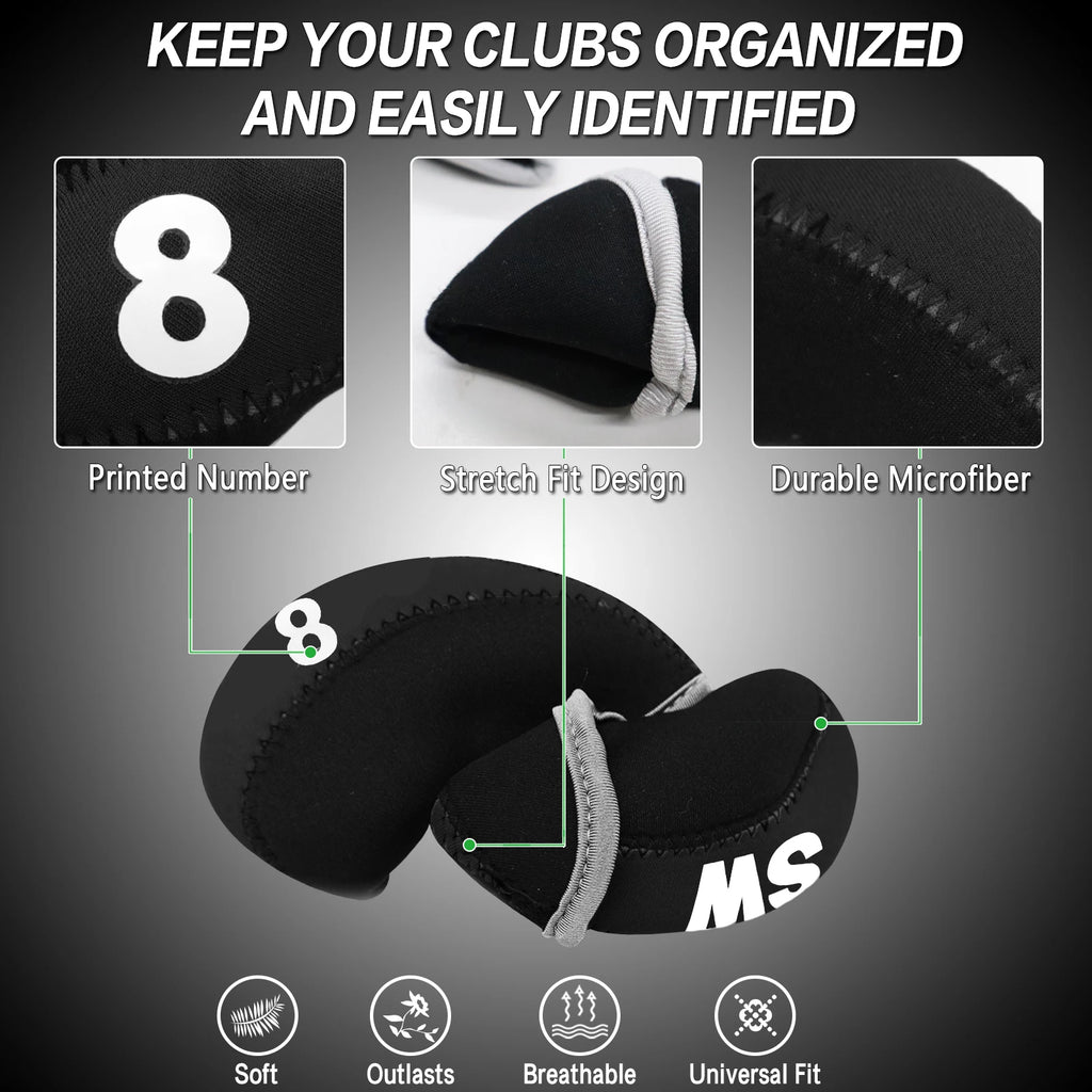 Golf Iron Head Covers 10pcs Set with Putter Protector, Lightweight & Durable for Easy Transport, Universal Fit for All Iron Club