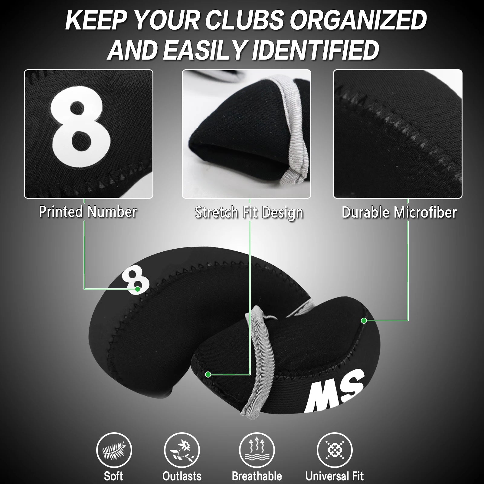 Golf Iron Head Covers 10pcs Set with Putter Protector, Lightweight & Durable for Easy Transport, Universal Fit for All Iron Club