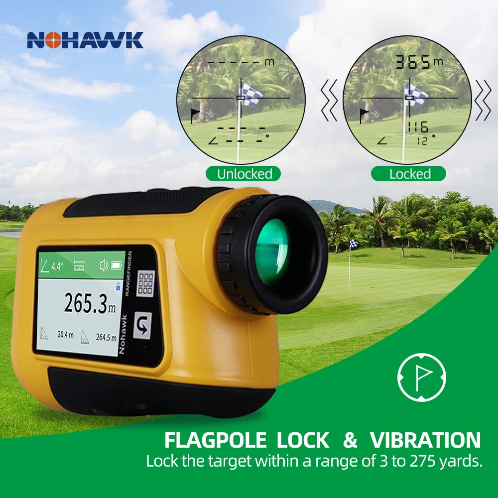 Nohawk Golf Rangefinder with Touch Screen Voice Announcement Flag Locking Range Finder with Multi Modes for Golfing or Hunting